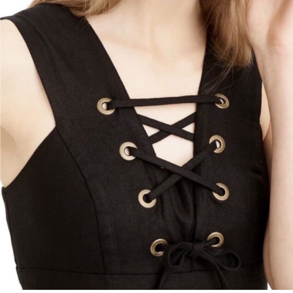 J.Crew size 2 lace up structured linen dress in black. Almost new. EUC